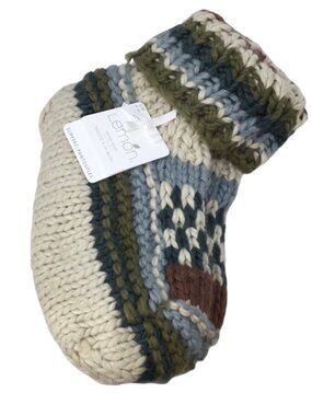 Lemon Hand Knit Slippers NWT Fair Isle Chunky Cuff Size S/M Fits 5-7 Gripper